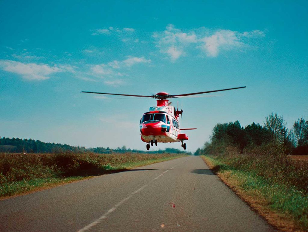 Un hélicoptère du SMUR atterrit sur la RN 20 à Ax-les-Thermes